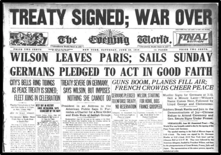 A newspaper article after the treaty of Versailles was signed