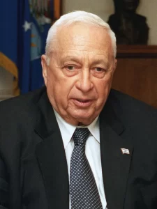 State of Israel Prime Minister, Ariel Sharon, pictured during a defense meeting held at the Pentagon in Arlington, VA May 6, 2002