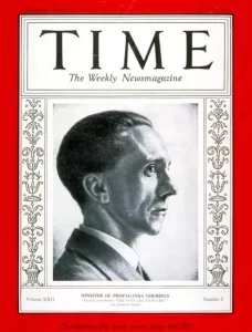 Time magazine, Volume 22 Issue 2. Front cover is a charcoal drawing of Joseph Goebbels 10 July 1933