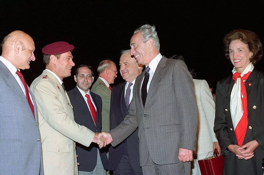 Shimon Peres, Amos Yaron, and Elyakim Rubinstein