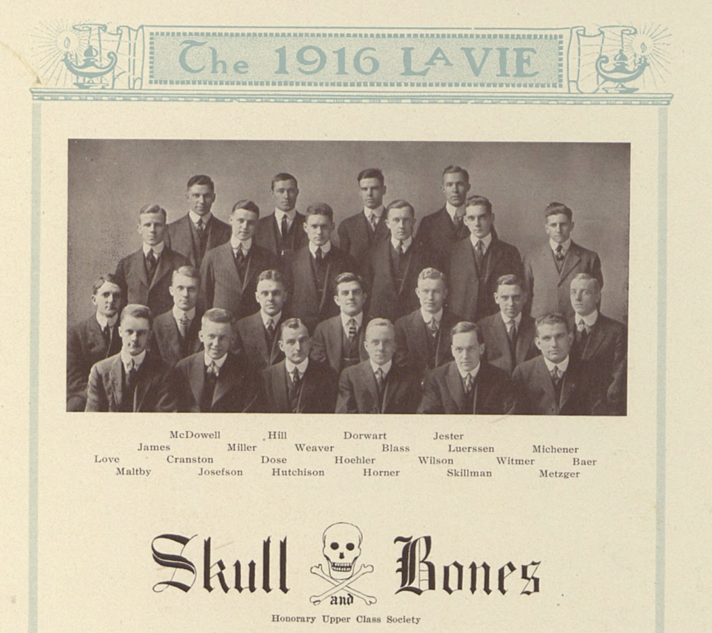 Skull and Bones appears in 1916 for the first time in the student year book La Vie.