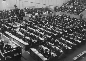 Delegates and guests at the Third World Jewish Congress Plenary Assembly in Geneva, 1953