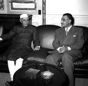 Nasser receiving the Indian Prime Minister Jawaharlal Nehru 15 February 1955