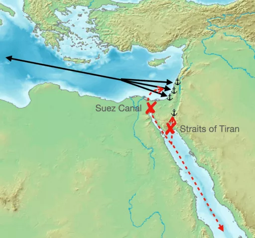 Egypt blockade of Israeli passage through the Suez Canal and Straits of Tiran