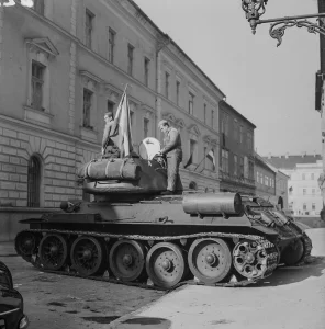 Hungarian 1956 Uprising T-34-85 Tank in the Streets of Budapest