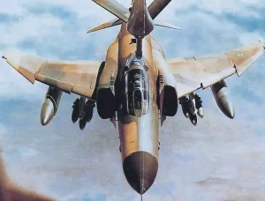 Islamic Republic of Iran Air Force F-4 Phantom II refueling through a boom during Iran-Iraq War