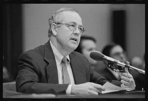 Independent counsel Ken Starr testifying before the House Judiciary Committee about his investigation of President Clinton's relationship with Monica Lewinsky November 1998