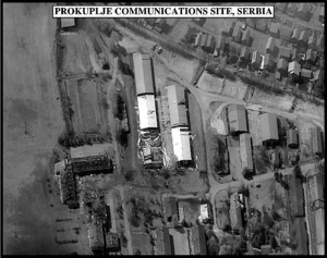 Post-strike bomb damage assessment photograph of the Prokuplje Communications Site, Serbia