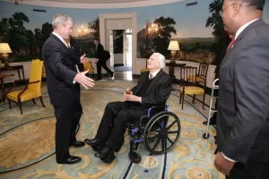 President George W. Bush Greets Reverend Billy Graham in the Diplomatic Reception Room of the White House, 10/23/2007