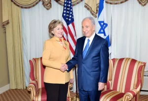 U.S. Secretary of State Hillary Rodham Clinton attends a bilateral meeting with President Shimon Perez of Israel May 5, 2009