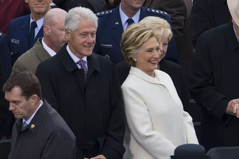 The 42nd President of the United States William Jefferson Clinton and his wife the 67th United States Secretary of State Hillary Rodham Clinton attend the 58th Presidential Inauguration