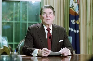 President Ronald Reagan During His Address to The Nation on Iran Contra Controversy in The Oval Office, 11/13/1986