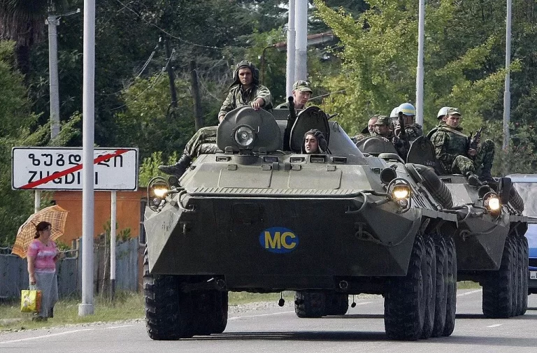 Russian occupying army in Georgia during Russo-Georgian war in 2008 near Zugdidi.