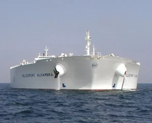 The supertanker Hellespont Alhambra in US waters for the first time on 16 May 2002. Now renamed the TI Asia, she is one of four TI class supertankers, the largest ocean going ships in the world as of 2008,