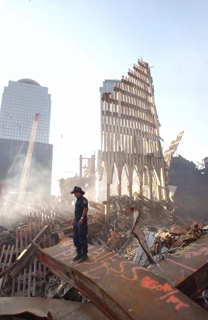 New York, NY, October 5, 2001 -- Rescue workers continue their efforts at the World Trade Center