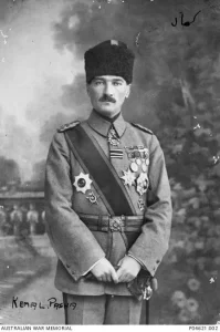 Kemal Pasha (later known as Atatürk, [father of the Turks]) wearing the Gallipoli Star and Balkan Medal