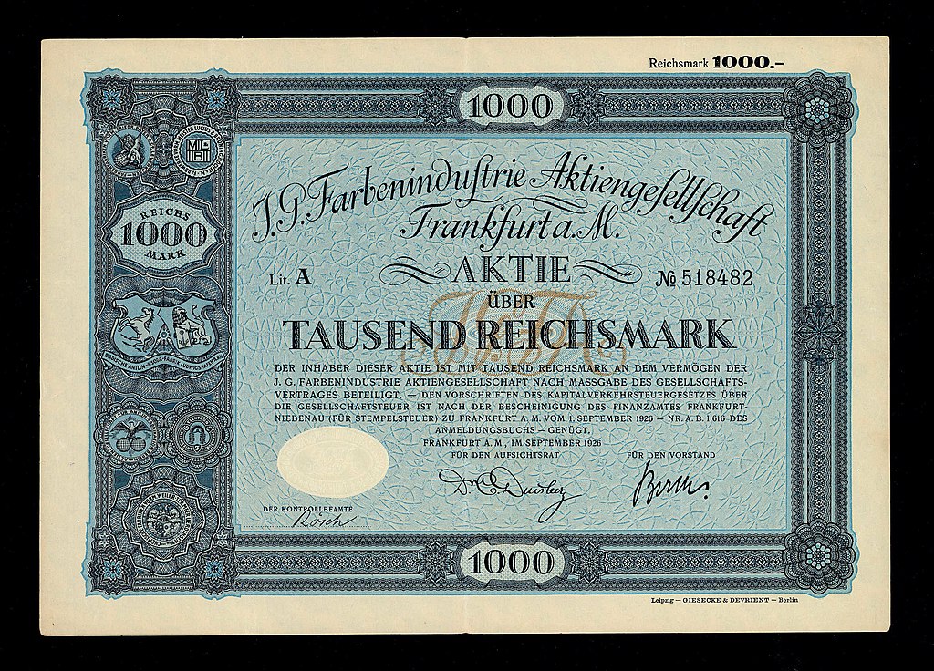 More than 1000 RM of shares of IG Farbenindustrie AG from September 1926