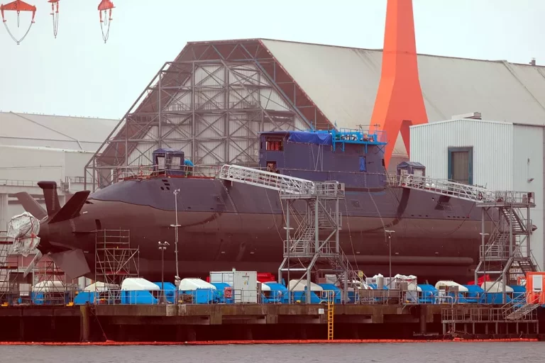 INS Drakon, Israeli submarine of German submarine class Dolphin-AIP (or Dolphin-II) in an modified design at the ThyssenKrupp Marine Systems yard (former HDW) in Kiel. August 2023