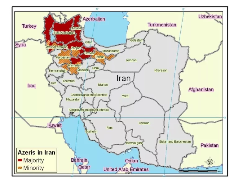 Map of Azeris in Iran in 2005