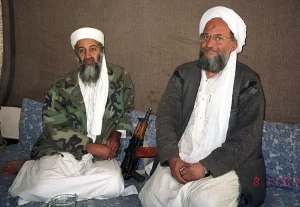 Osama bin Laden sits with his adviser Ayman al-Zawahiri during an interview with Pakistani journalist Hamid Mir. Hamid Mir