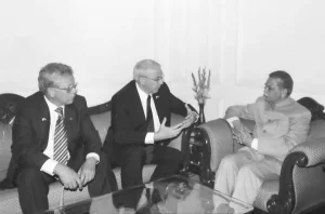 The Deputy Defence Minister of Israel Mr. Zeev Boim calls on the Minister of State for Home Affairs Shri I.D Swami in New Delhi on February 4, 2004