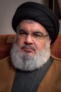 Hassan Nasrallah during a discussion with officials from supreme leader of Iran Ali Khamenei’s office