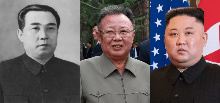 The Kim Family: From left to right - Kim Il-sung, Kim Jong-il, Kim Jong-un