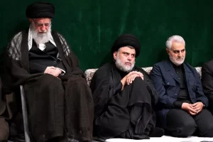 Moqtada al-Sader 2019 Tehran next to Ali khamenei and Qasim Soleymani