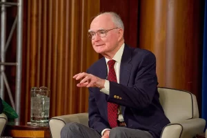 William Ruckelshaus speaks at the headquarters of the U.S. Environmental Protection Agency