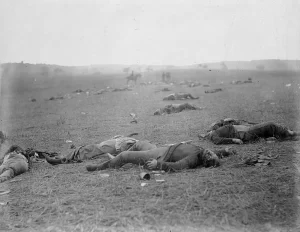 Gettysburg, PA. Dead Federal soldiers on battlefield