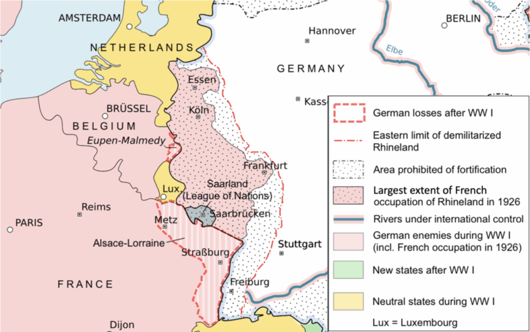 Map focusing on German Rhineland after WW I 14 July 2019