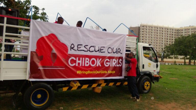 A truck used by protesters of the 2014 Chibok kidnapping