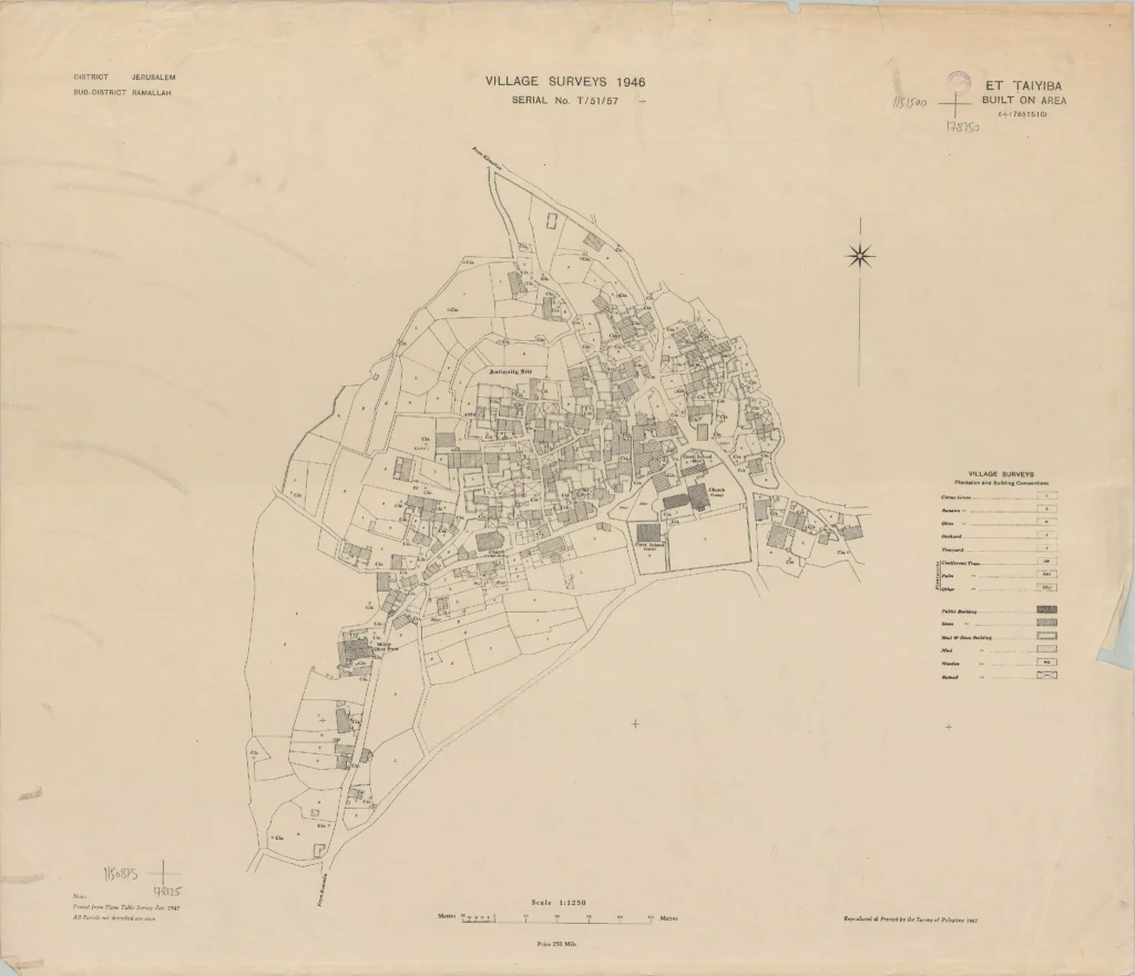 Survey of Palestine village maps, showing village land or built up area (BOA) 1944