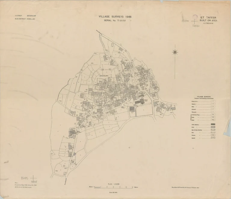 Survey of Palestine village maps, showing village land or built up area (BOA) 1944