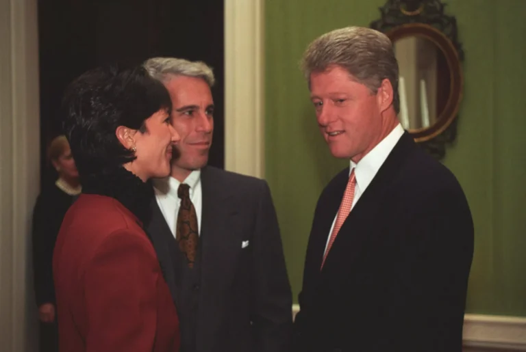 Epstein and Maxwell were photographed speaking with Clinton after the president made remarks at an event for donors to the White House restoration project. 29 September 1993
