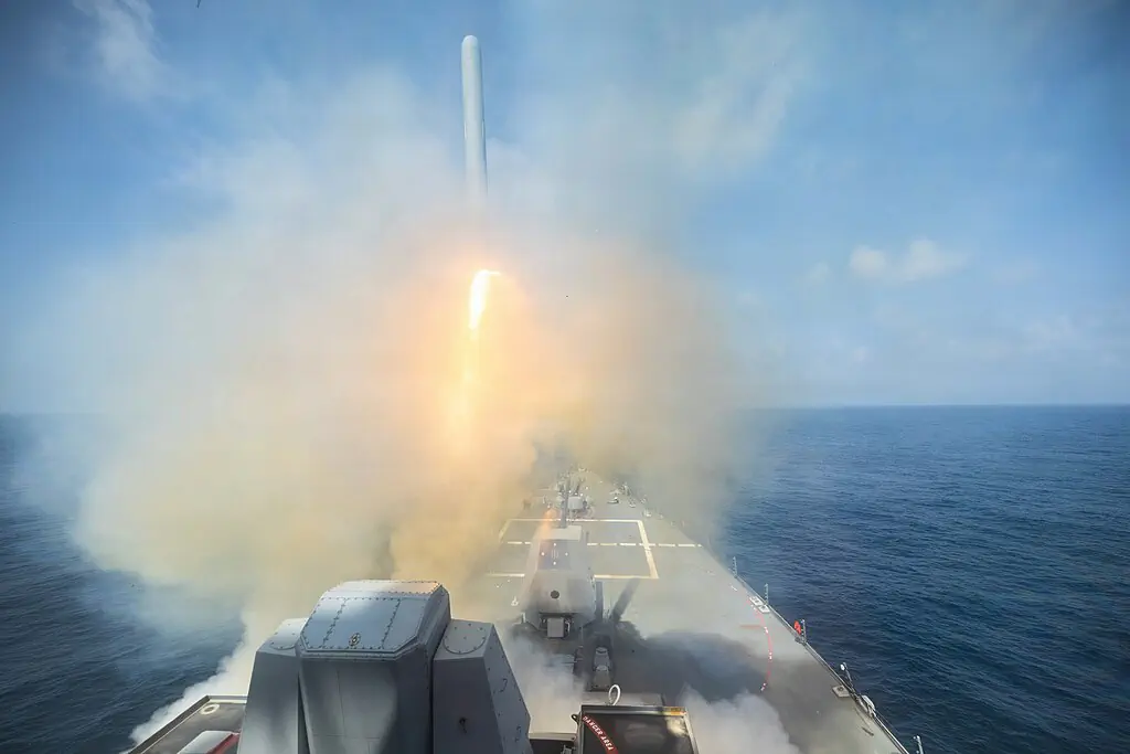 Arleigh Burke-class guided-missile destroyer USS Spruance (DDG 111) fires a Tomahawk Land Attack Missile (TLAM) in support of Operation Epic Fury, Feb. 28, 2026.